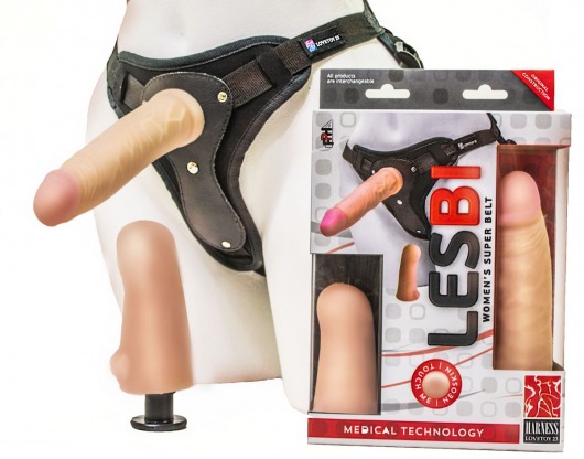 Телесный страпон Harness LESBI с вагинальной пробкой - 16,5 см. - LOVETOY (А-Полимер) - купить с доставкой в Майкопе