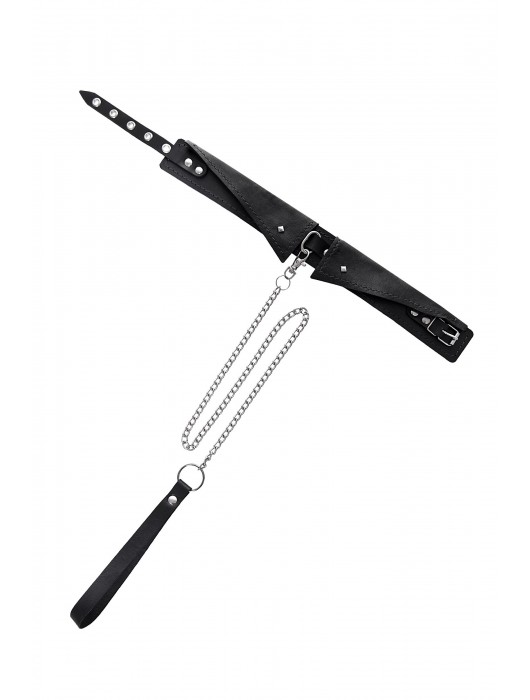 Черный кожаный ошейник-воротник с поводком - Pecado - купить с доставкой в Майкопе