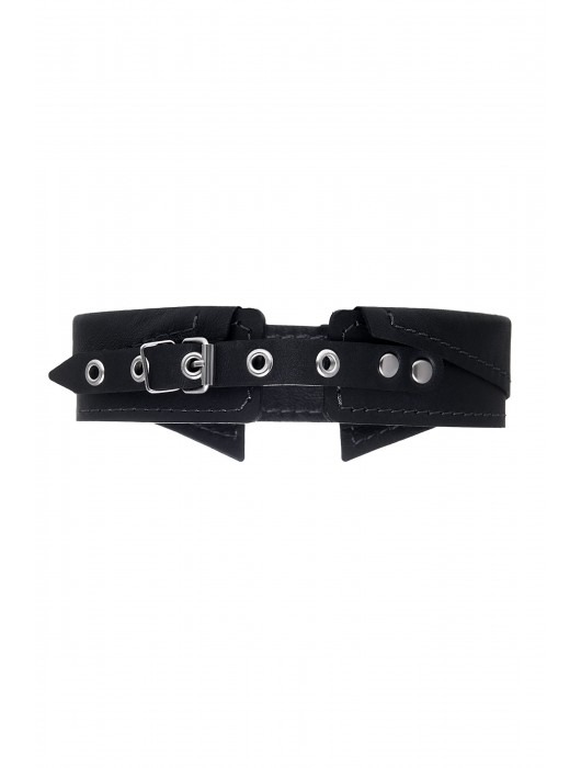 Черный кожаный ошейник-воротник с поводком - Pecado - купить с доставкой в Майкопе