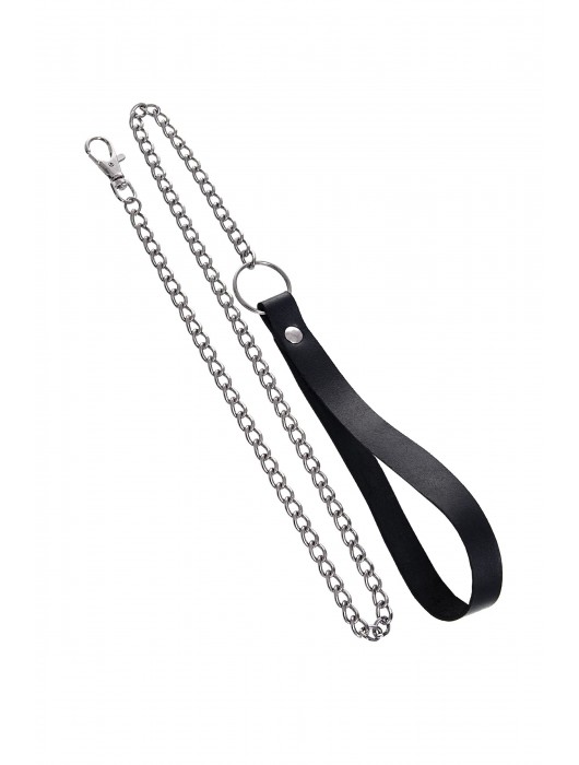 Черный кожаный ошейник-воротник с поводком - Pecado - купить с доставкой в Майкопе