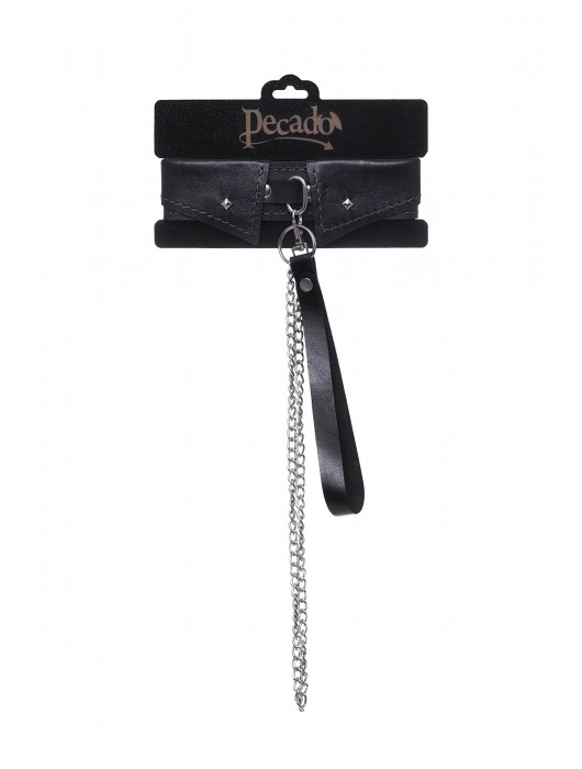Черный кожаный ошейник-воротник с поводком - Pecado - купить с доставкой в Майкопе