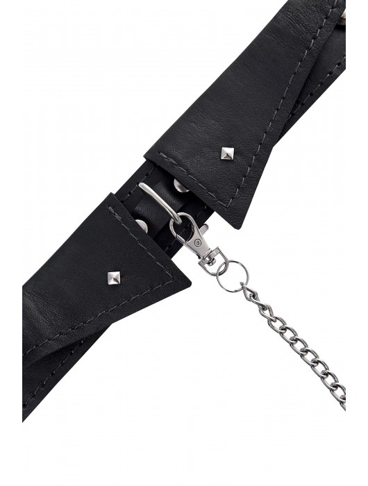 Черный кожаный ошейник-воротник с поводком - Pecado - купить с доставкой в Майкопе