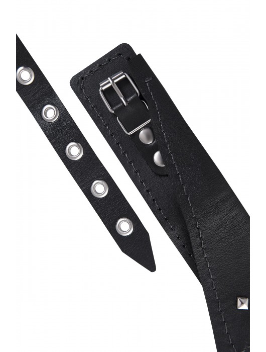 Черный кожаный ошейник-воротник с поводком - Pecado - купить с доставкой в Майкопе