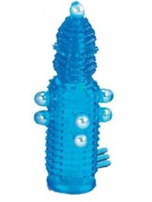 Голубая эластичная насадка на пенис с жемчужинами, точками и шипами Pearl Stimulator - 11,5 см. - Tonga - в Майкопе купить с доставкой
