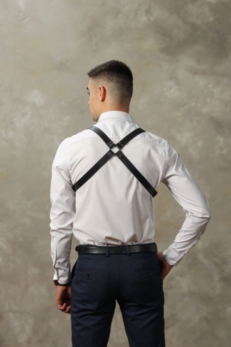 Черная мужская кожаная портупея №4 - БДСМ Арсенал - купить с доставкой в Майкопе