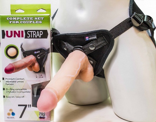 Страпон-унисекс с двумя насадками UNI strap 7  Harness - 19 и 16 см. - LOVETOY (А-Полимер) - купить с доставкой в Майкопе