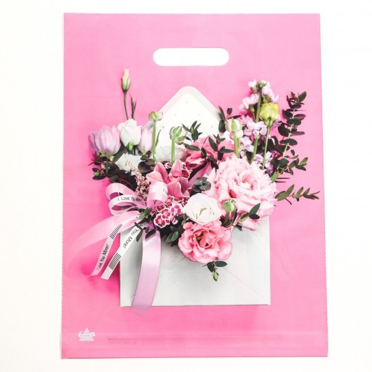 Розовый пакет с цветочным принтом и вырубной ручкой (40х31 см) - Сима-Ленд - купить с доставкой в Майкопе