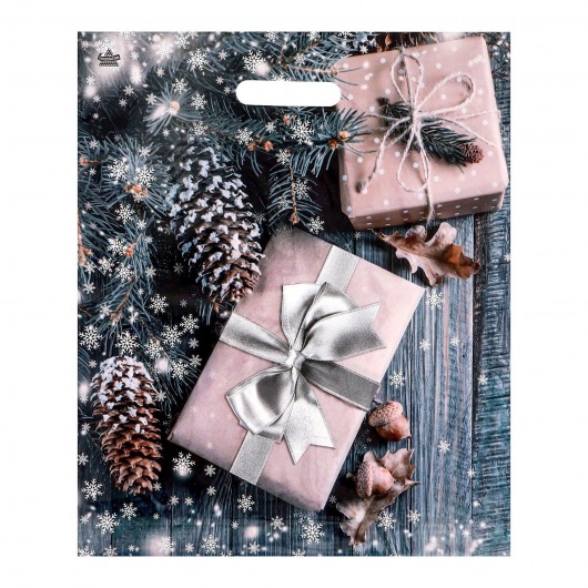 Новогодний пакет с принтом в виде подарков и вырубной ручкой (45х38 см) - Сима-Ленд - купить с доставкой в Майкопе