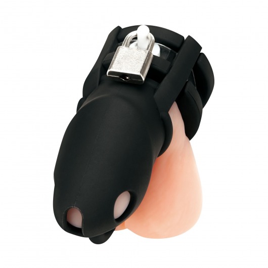 Черная клетка для пениса Silicone Small 2 in Cock Cage With Ball Divider - BlueLine - купить с доставкой в Майкопе