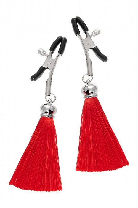 Зажимы на соски «Прищепки» с красными кисточками из шелка - Pecado - купить с доставкой в Майкопе