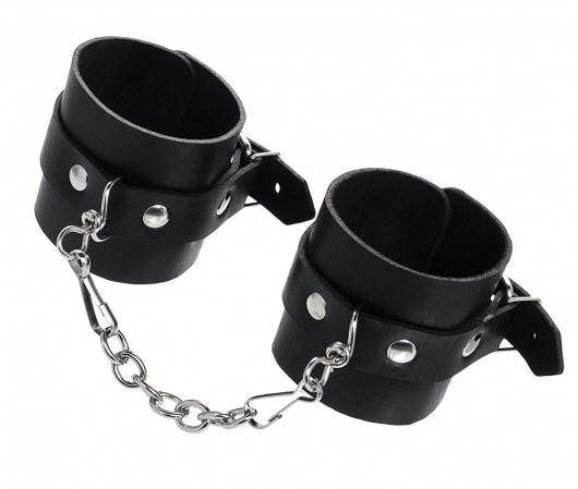 Черные однослойные наручники из натуральной кожи с цепочкой - Pecado - купить с доставкой в Майкопе