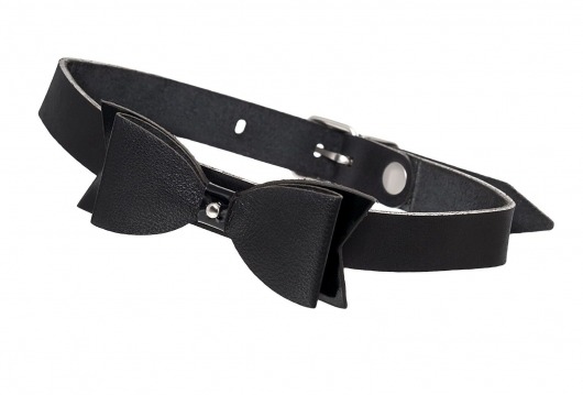 Черный кожаный чокер с бабочкой - Pecado - купить с доставкой в Майкопе