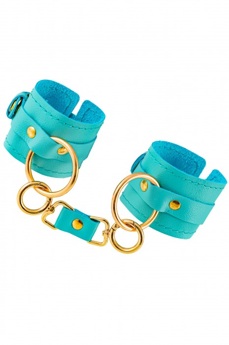 Голубые однослойные кожаные наручники - Pecado - купить с доставкой в Майкопе