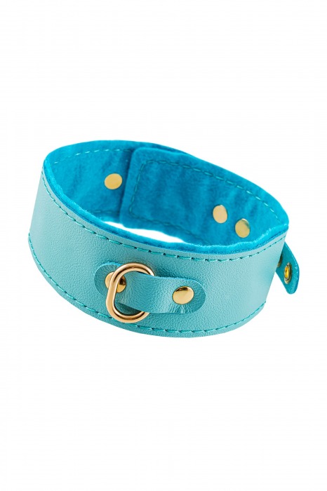 Голубой двуслойный кожаный ошейник с подкладкой из фетра - Pecado - купить с доставкой в Майкопе