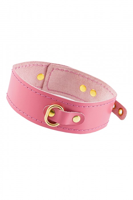 Розовый кожаный однослойный ошейник с прошивкой - Pecado - купить с доставкой в Майкопе