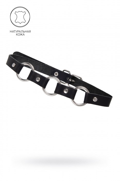 Черный кожаный чокер-ошейник с тремя кольцами - Pecado - купить с доставкой в Майкопе