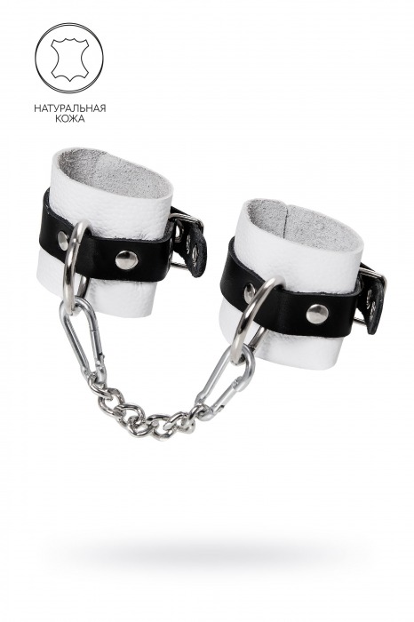 Бело-черные кожаные наручники с одним ремешком с люверсами - Pecado - купить с доставкой в Майкопе