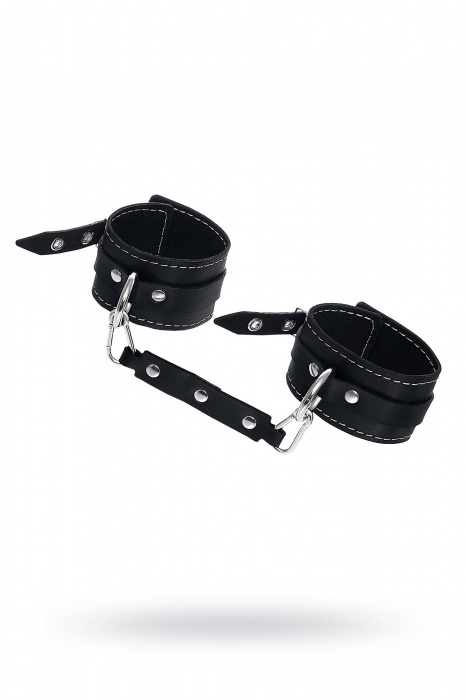 Черные двухслойные кожаные оковы с белой строчкой - Pecado - купить с доставкой в Майкопе
