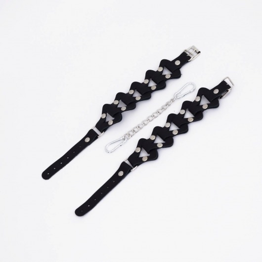 Черные кожаные наручники из звеньев - Crazy Handmade - купить с доставкой в Майкопе