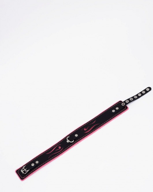 Черно-розовый кожаный ошейник с розовой строчкой - Crazy Handmade - купить с доставкой в Майкопе