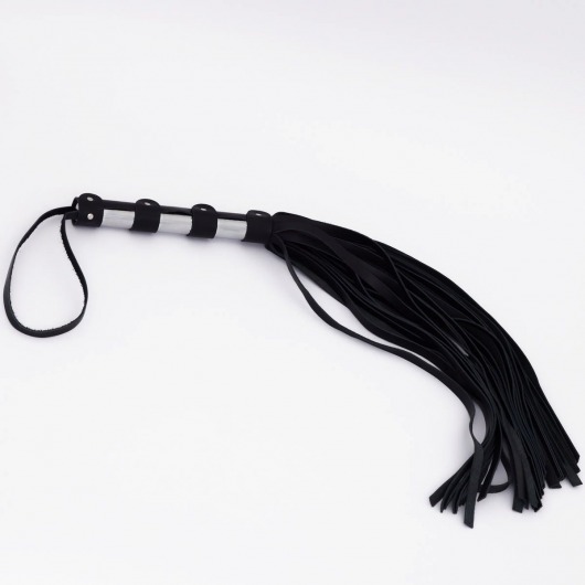 Черный кожаный флоггер со стальной ручкой - 45 см. - Crazy Handmade - купить с доставкой в Майкопе