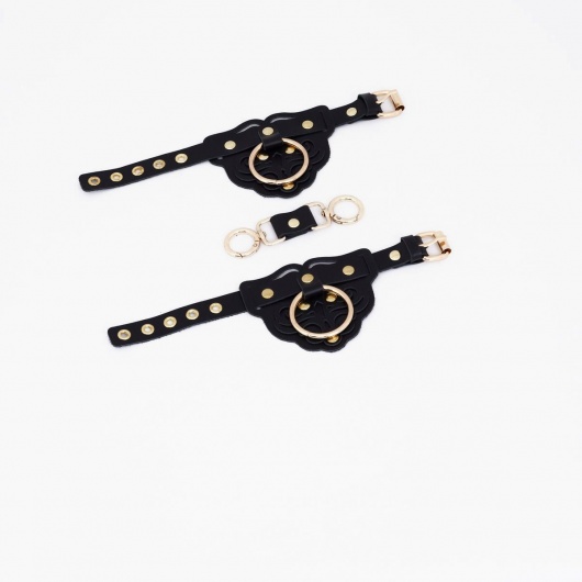 Черные наручники с золотистой фурнитурой - Crazy Handmade - купить с доставкой в Майкопе