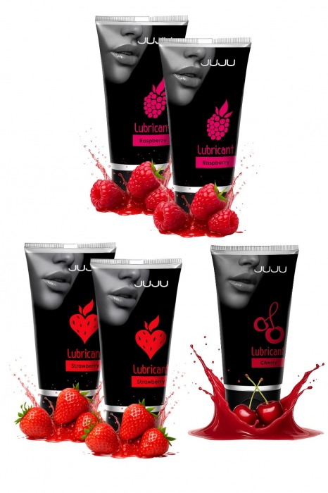 Набор из 5 съедобных лубрикантов JUJU (клубника х 2, малина х 2, вишня) - JuJu - купить с доставкой в Майкопе