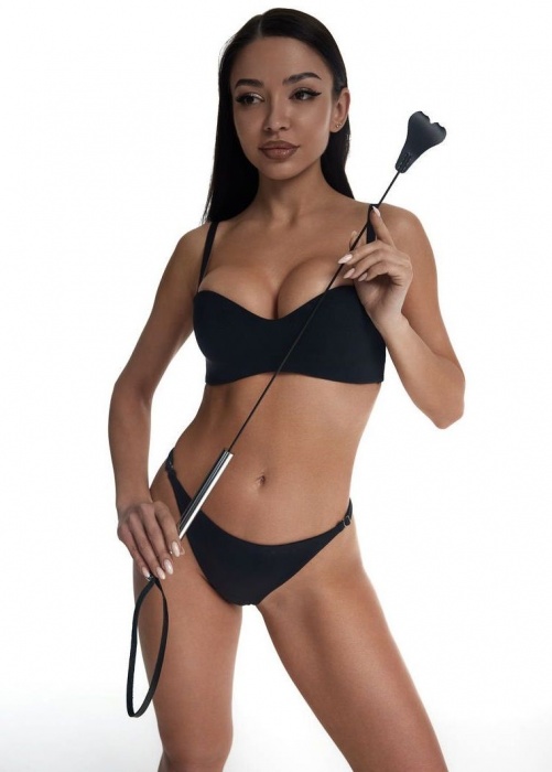 Стек с черным кожаным наконечником в виде сердца и металлической ручкой - 67 см. - Crazy Handmade - купить с доставкой в Майкопе