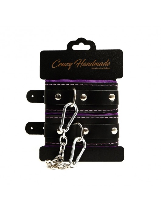 Черно-фиолетовые скругленные наручники с мягкой подкладкой - Crazy Handmade - купить с доставкой в Майкопе