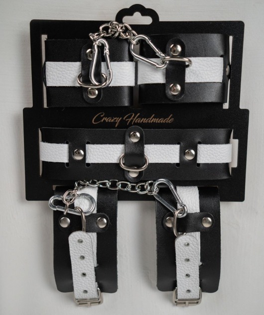 Набор фиксаторов из черной и белой натуральной кожи - Crazy Handmade - купить с доставкой в Майкопе