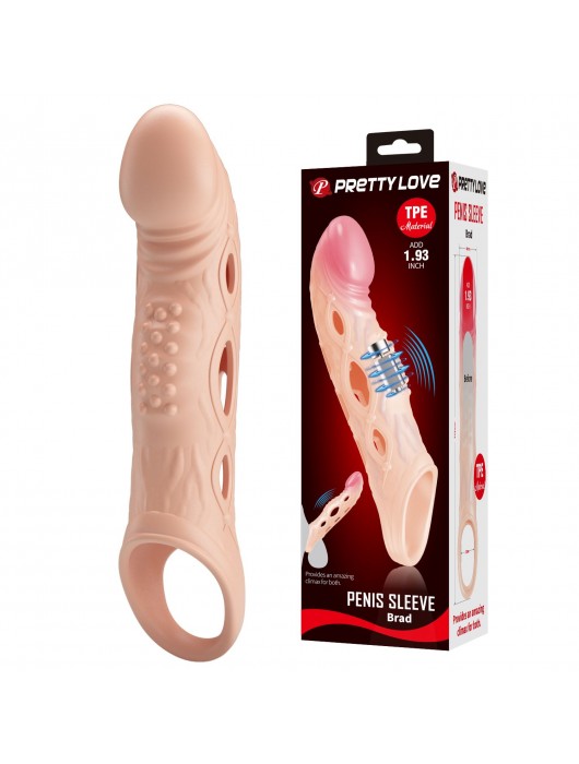 Телесная удлиняющая насадка с рельефом и вибрацией Brad - 21,3 см. - Baile - в Майкопе купить с доставкой