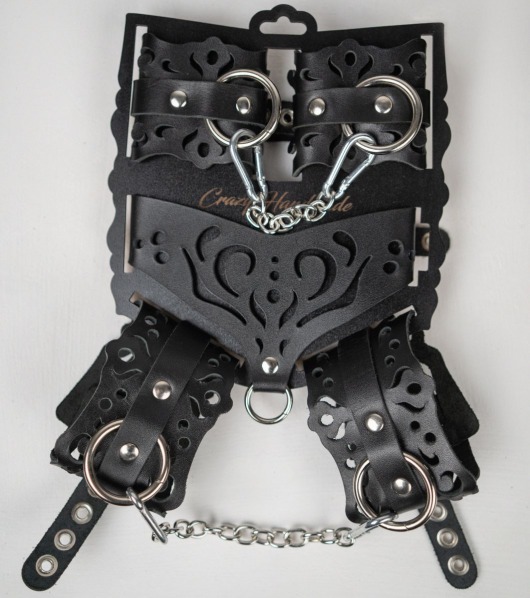 Черный ажурный кожаный набор фиксаций - Crazy Handmade - купить с доставкой в Майкопе
