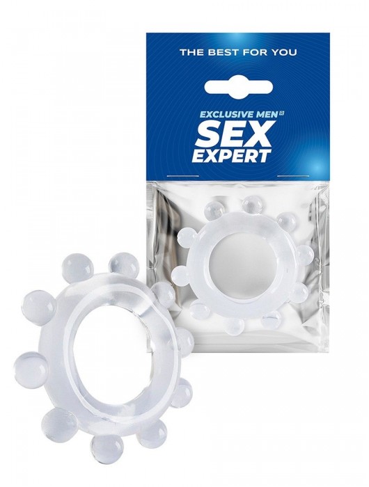 Прозрачное эрекционное кольцо со стимулирующими шариками - Sex Expert - в Майкопе купить с доставкой