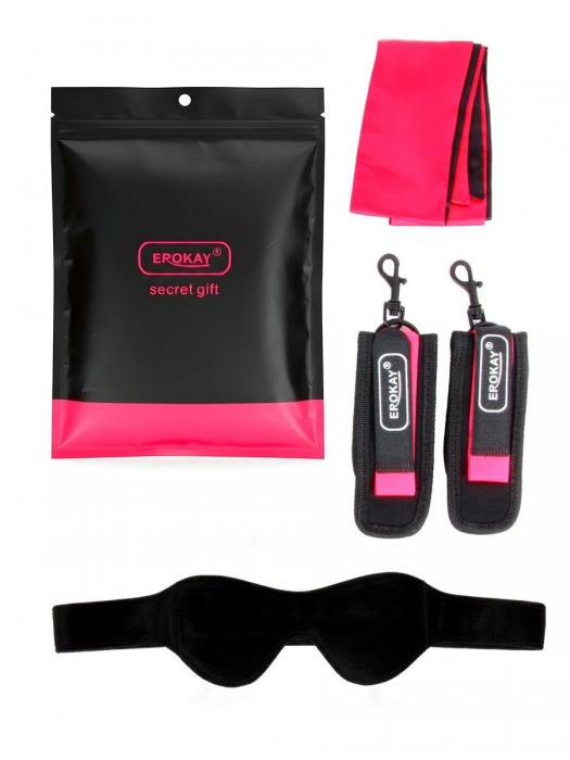 Черно-розовый эротический набор: маска, наручники и повязка - Erokay - купить с доставкой в Майкопе