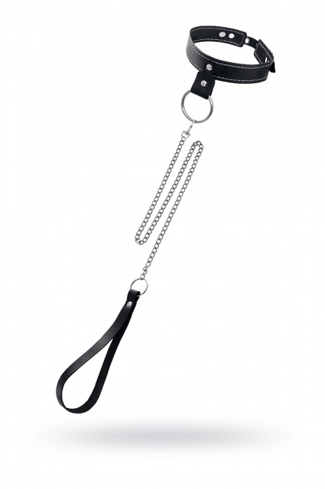 Черный узкий однослойный ошейник с серебристым поводком-цепочкой - Pecado - купить с доставкой в Майкопе
