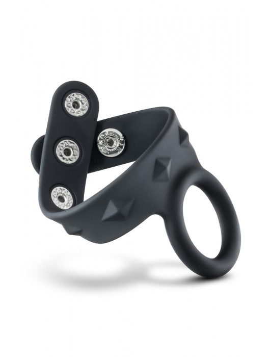 Черное эрекционное кольцо с подхватом мошонки на кнопках VS6 - Blush Novelties - в Майкопе купить с доставкой
