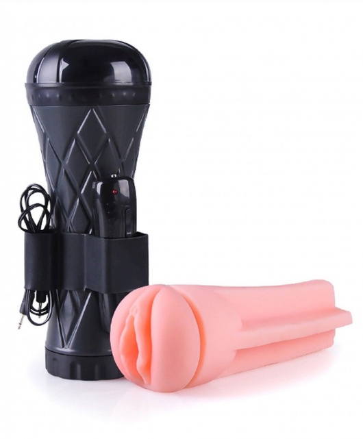 Телесный мастурбатор-вагина в черной колбе с вибрацией - Boys of Toys - в Майкопе купить с доставкой