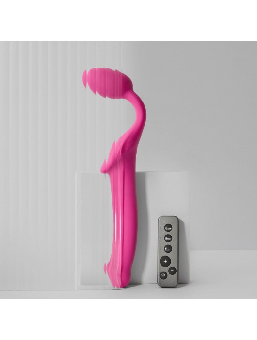 Ярко-розовый безремневой страпон Strap-on-me Vibrating Bendable Strap-On size M - Strap-on-me - купить с доставкой в Майкопе