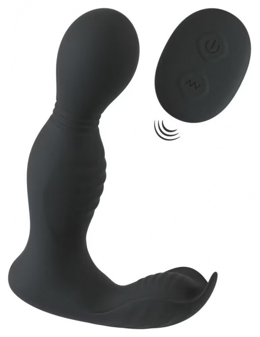Черная анальная пробка с вибрацией, вращением и пультом ДУ RC Butt Plug with 2 Functions - Orion - в Майкопе купить с доставкой