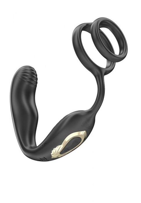 Черная анальная пробка с вращением и эрекционными кольцами - Ibiza - в Майкопе купить с доставкой