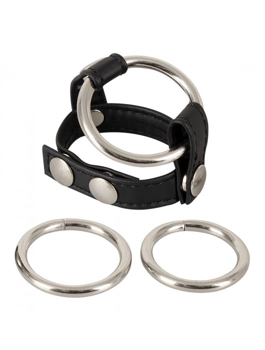 Подхват для мошонки с 3 съемными эрекционными кольцами Leder-Riemen - Orion - в Майкопе купить с доставкой