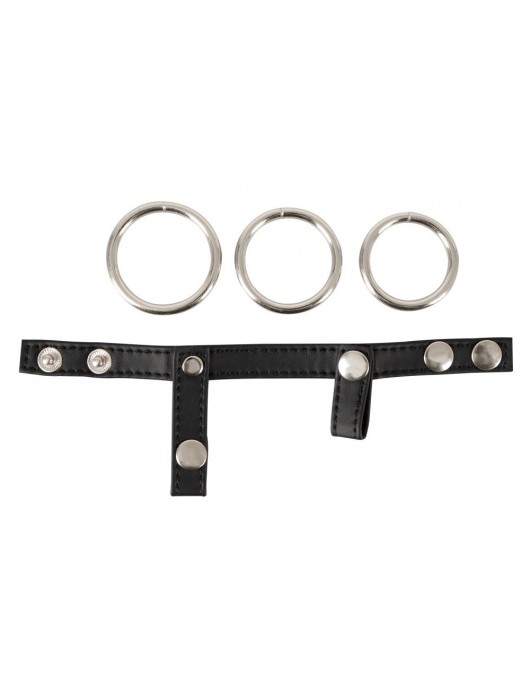 Подхват для мошонки с 3 съемными эрекционными кольцами Leder-Riemen - Orion - в Майкопе купить с доставкой