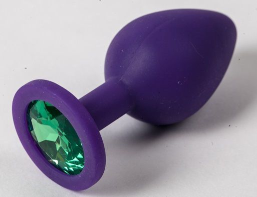 Фиолетовая силиконовая пробка с зеленым кристаллом - 9,5 см. - 4sexdreaM - купить с доставкой в Майкопе