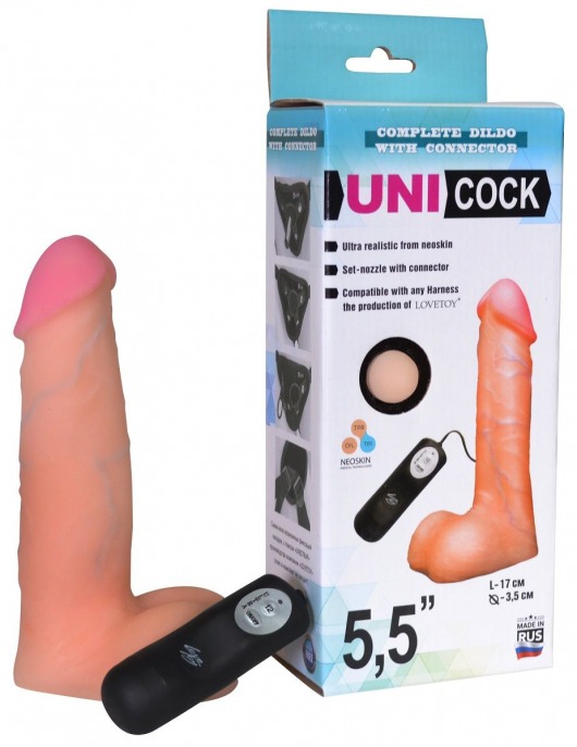 Фаллическая насадка Харнесс UNICOCK 5,5  с вибрацией - 17 см. - LOVETOY (А-Полимер) - купить с доставкой в Майкопе