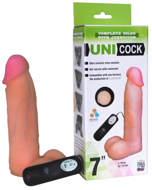 Фаллическая насадка Харнесс UNICOCK 7  с вибрацией - 19 см. - LOVETOY (А-Полимер) - купить с доставкой в Майкопе