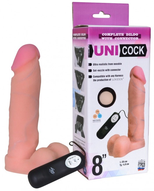 Фаллическая насадка Харнесс UNICOCK 8  с вибрацией - 20 см. - LOVETOY (А-Полимер) - купить с доставкой в Майкопе