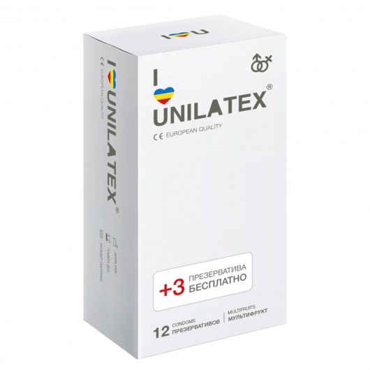 Разноцветные ароматизированные презервативы Unilatex Multifruit  - 12 шт. + 3 шт. в подарок - Unilatex - купить с доставкой в Майкопе
