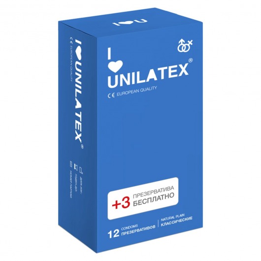Классические презервативы Unilatex Natural Plain - 12 шт. + 3 шт. в подарок - Unilatex - купить с доставкой в Майкопе