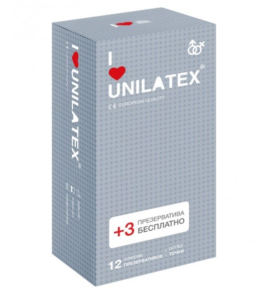 Презервативы с точками Unilatex Dotted - 12 шт. + 3 шт. в подарок - Unilatex - купить с доставкой в Майкопе