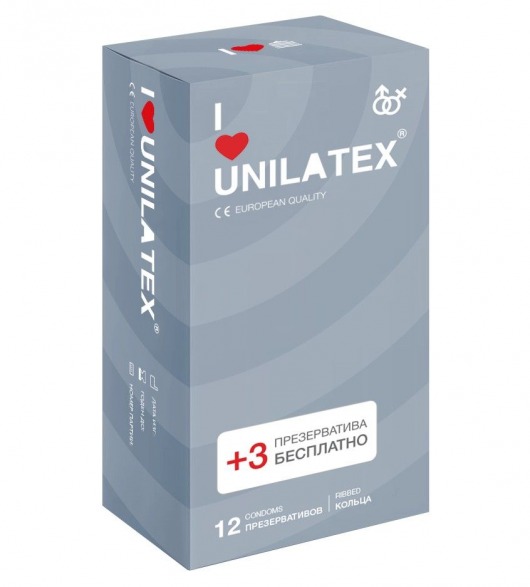 Презервативы с рёбрами Unilatex Ribbed - 12 шт. + 3 шт. в подарок - Unilatex - купить с доставкой в Майкопе